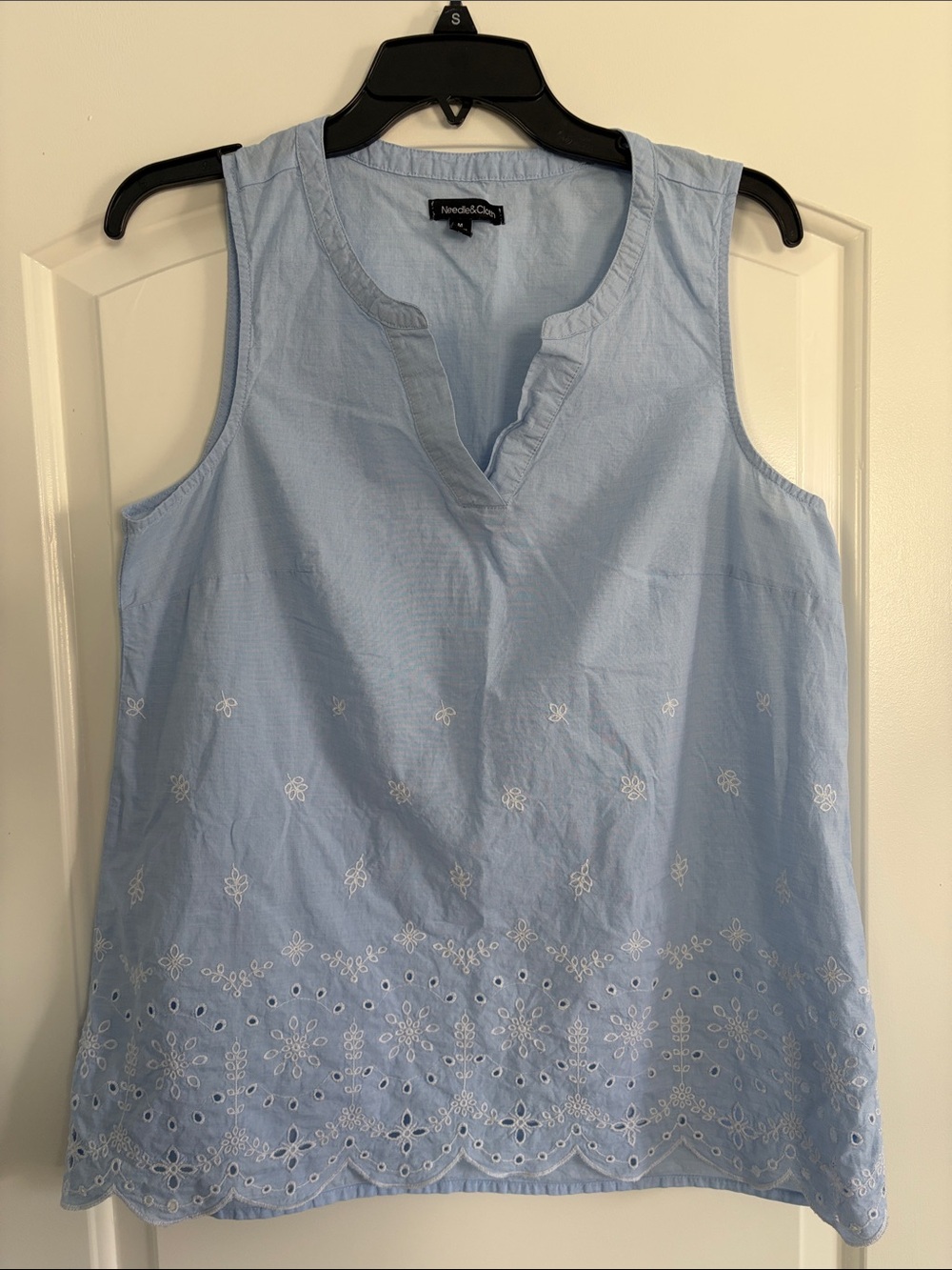 Needle & Cloth Light Blue Sleeveless‎ Eyelet Embroidered Tank, M